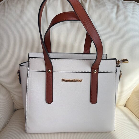 Montana West 2 Piece Handbag Set- Matching Tote Bag Purse/Satchel Cream & Brown - Picture 2 of 16